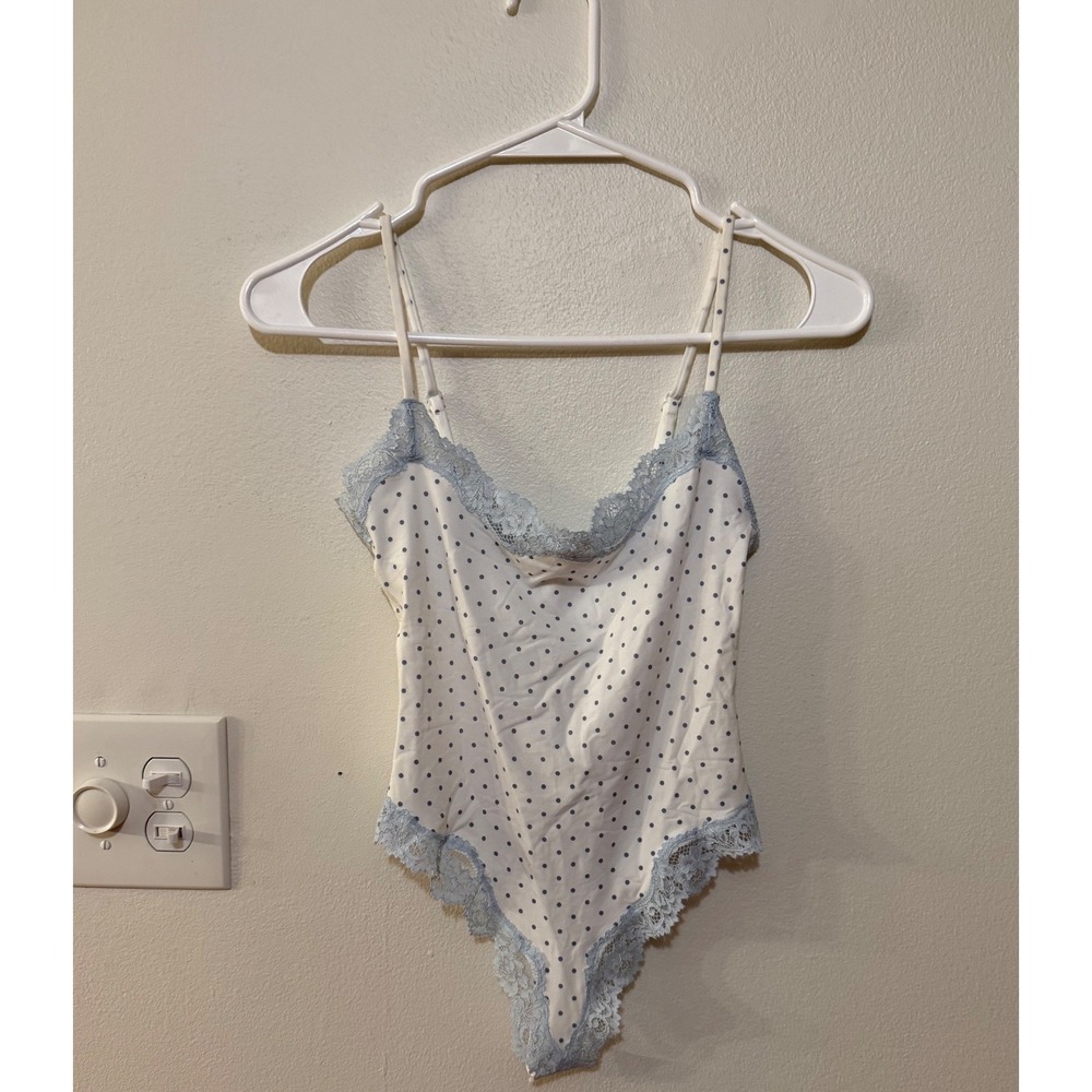 Skims Fits Everybody Lace Cami Bodysuit Slate Pin Polka Dot Size XS NWT